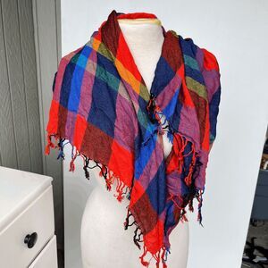Divided Urban Outfitters Colorful Plaid Fringe Scarf Shawl Wrap 36" Unisex